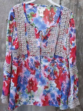 Sundance Watercolor Silk Lace Tunic Size M